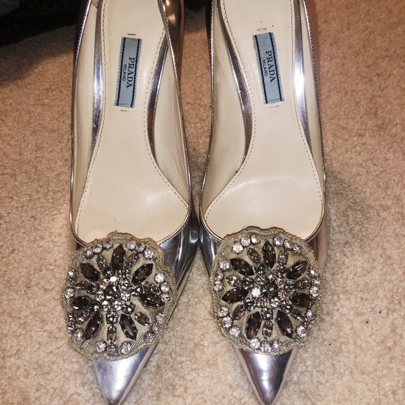 prada silver heels